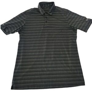 Under‎ Armour Polo Shirt Mens Medium Gray Striped Twin Oaks Golf Preppy